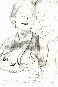 busty mature blonde chick laying on her tummy